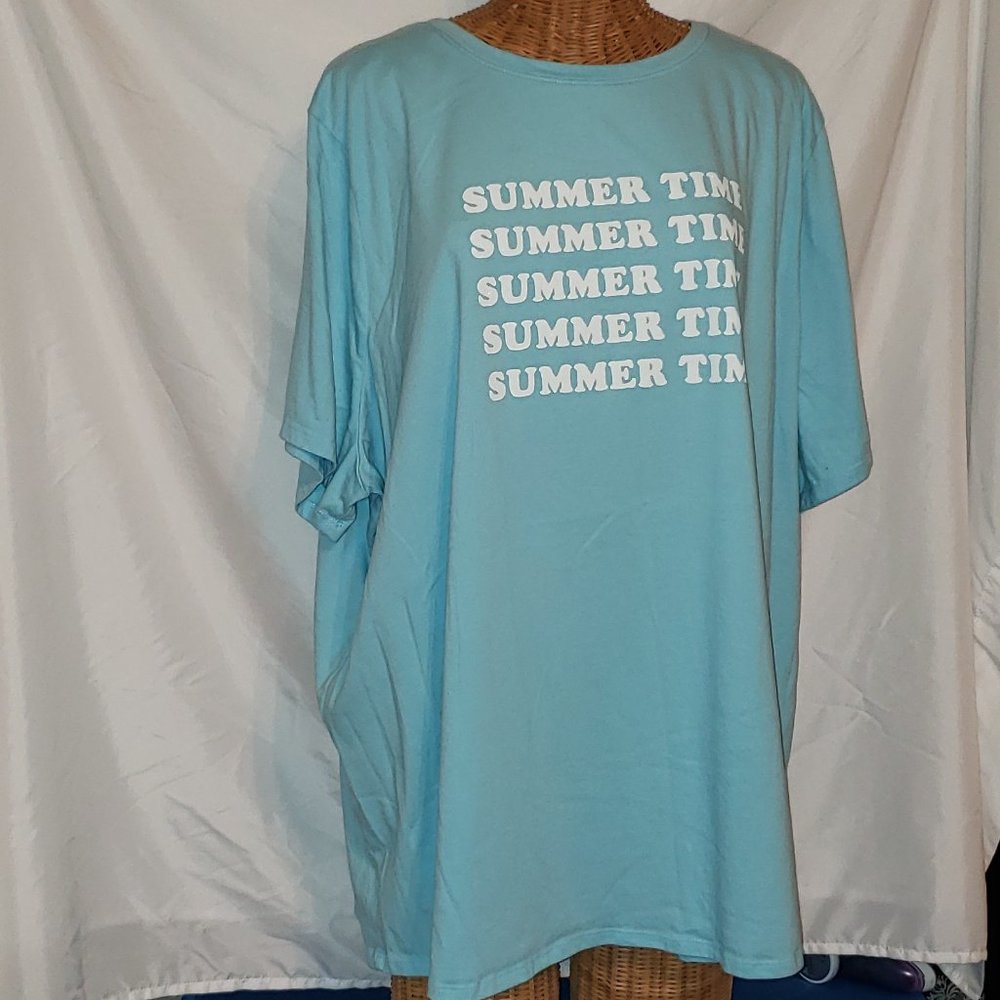 Ladies SONOMA Short Sleeve Crew Neck "Summer Time" Tee Shirt in Blue. Size 5X